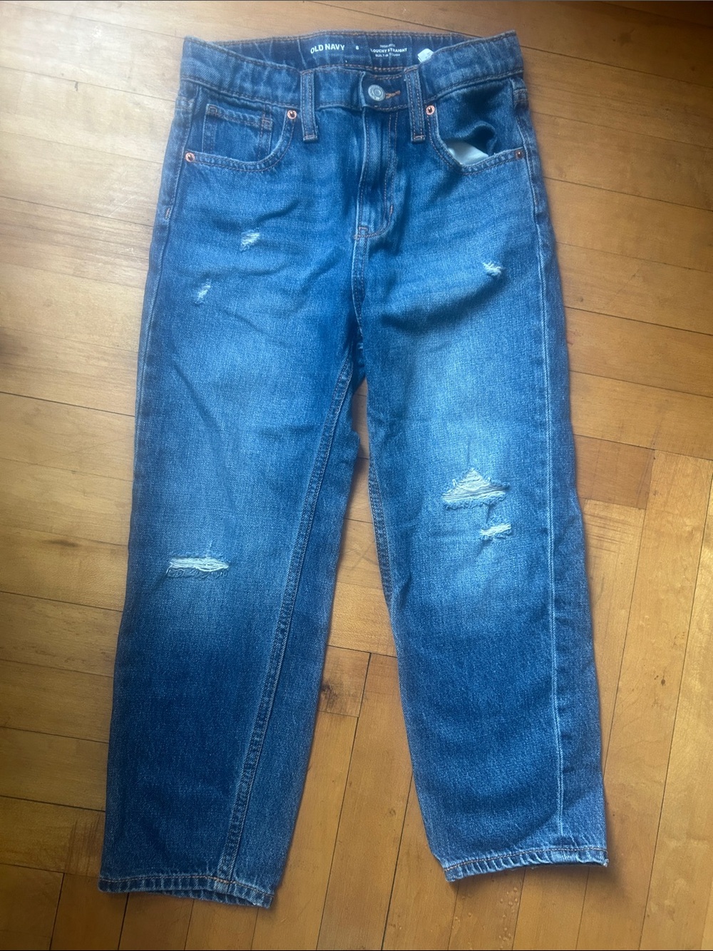 Old Navy Girls’s Blue Straight-Leg Jeans with Distressed Details